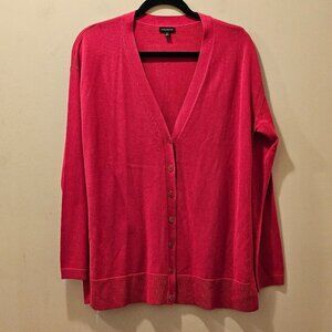 Women's Talbots V-Neck‎ Cardigan Sweater Berry Pink Cotton Blend Size M